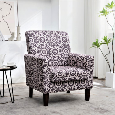 Chaise avec accoudoirs en mélange de polyester à motifs, structure en bois de bouleau massif avec pieds fuselés, chaise d'appoint rembourrée de mousse avec garniture pour le bureau du salon