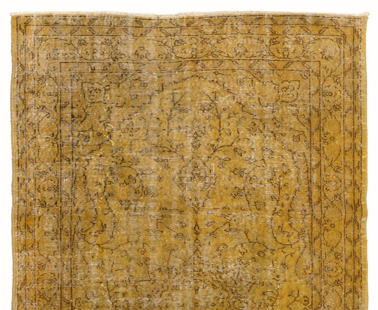 5.2x8.5 Ft Yellow Colour Overdyed Handmade Contemporary Turkish Rug