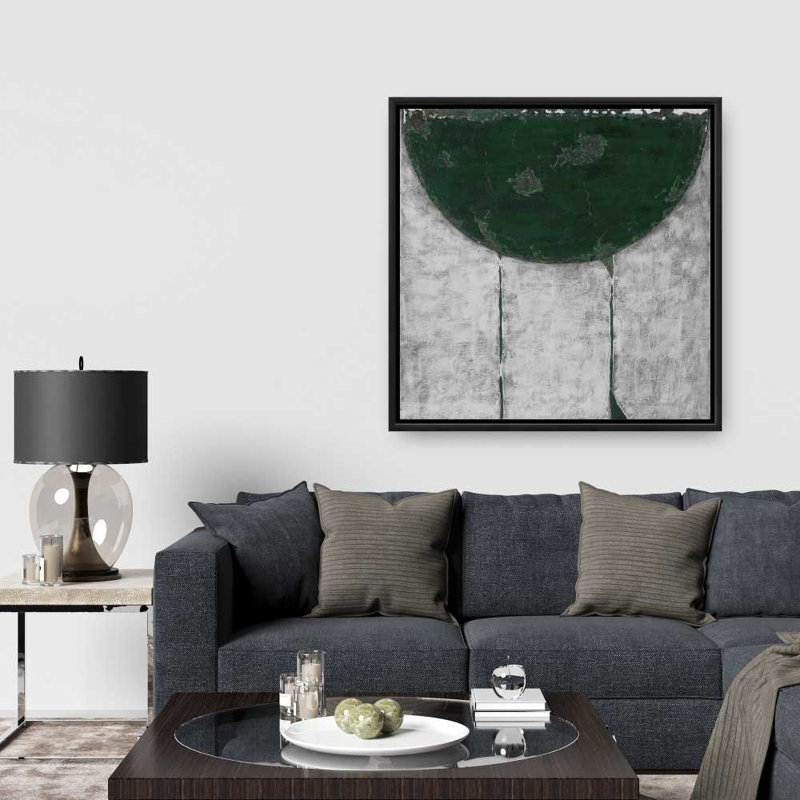 Demi-cercle vert - art abstrait contemporain sur toile encadrée