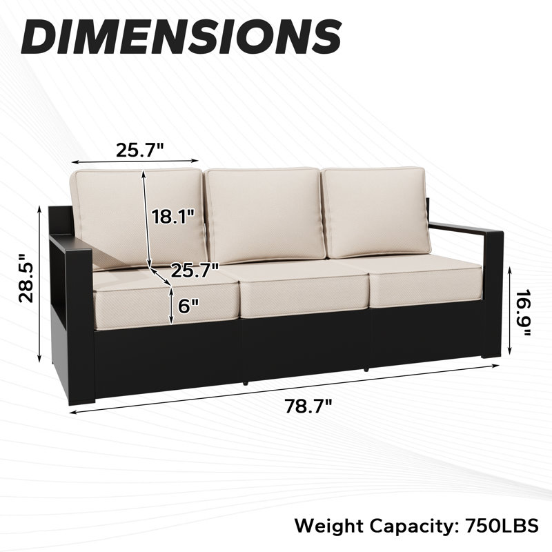 Canapé de patio 3 places en aluminium avec coussins Eleanor, Beige