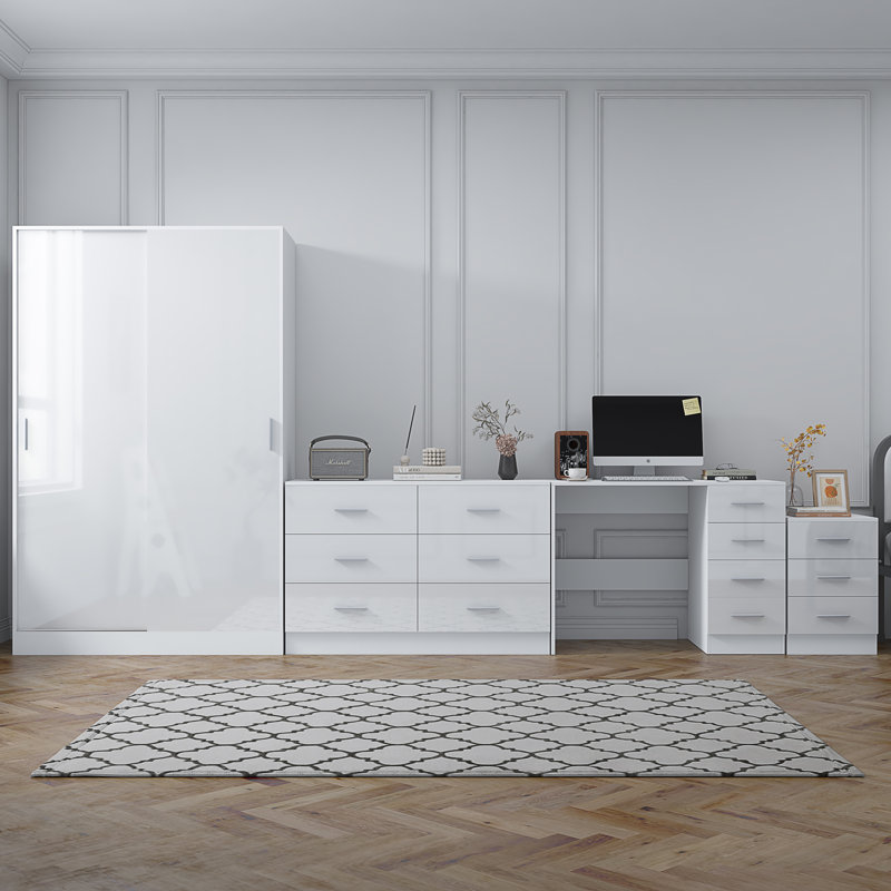 Eva Piece Bedroom Set, White Gloss / Matt White