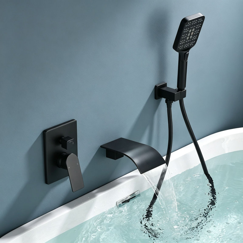 Robinet de baignoire mural avec pomme de douche à main Topcraft, Matte Black