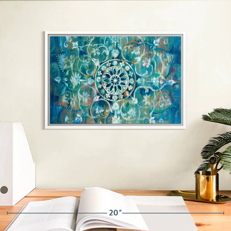 Mandala I, Cadre flottant blanc, 13 po x 9 po