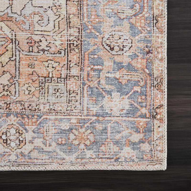 Performance Rust/Gray/Blue Machine Washable Area Rug, Runner 2'7" x 7'3"