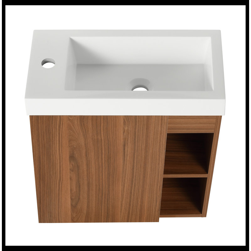Meuble-lavabo mural flottant 20 po avec lavabo en résine blanche et porte d'armoire à fermeture en douceur