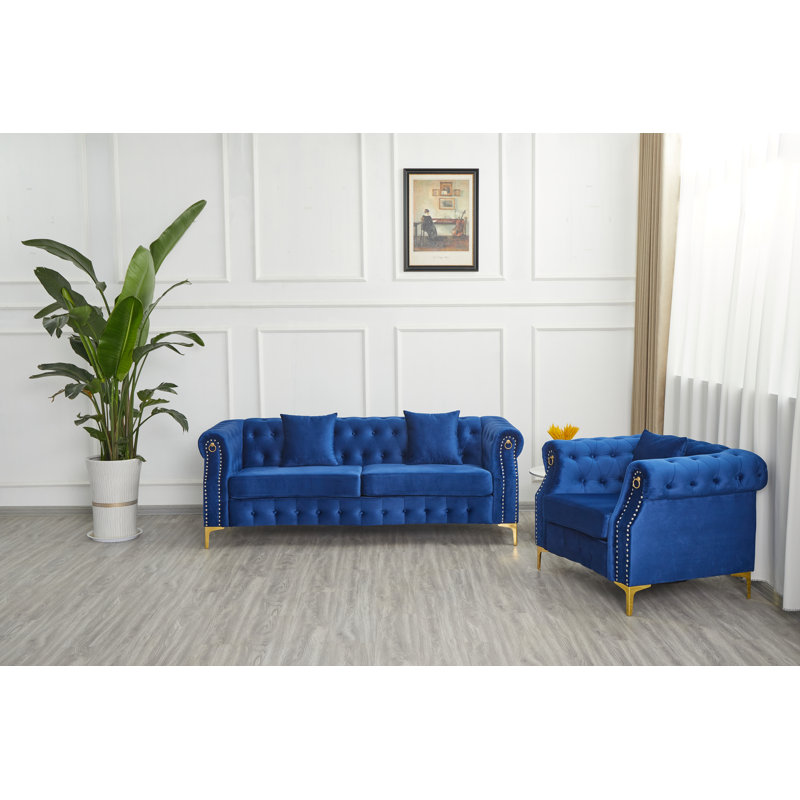 2 - Piece Velvet Living Room Set, Blue
