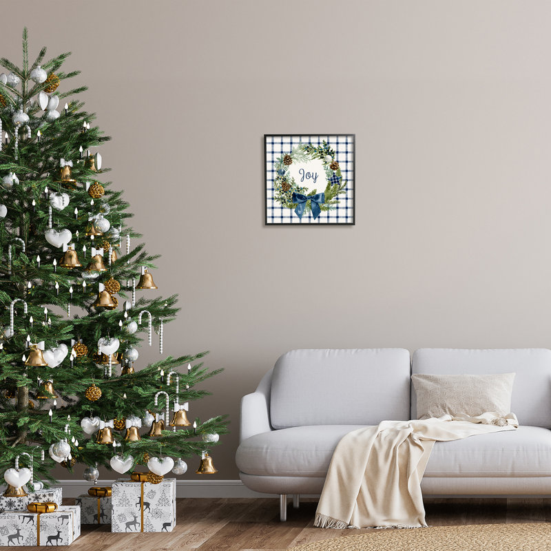 «Winter Joy Sentiment», art mural sur toile surdimensionné à carreaux rustiques par Victoria Barnes, H 17 po x l 17 po