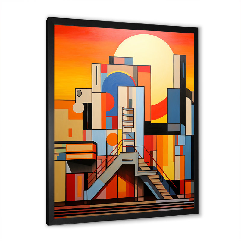 Théâtres Sunrise De Stijl II - Théâtres, impressions sur toile, Cadre simple noir, H 32 po x l 24 po