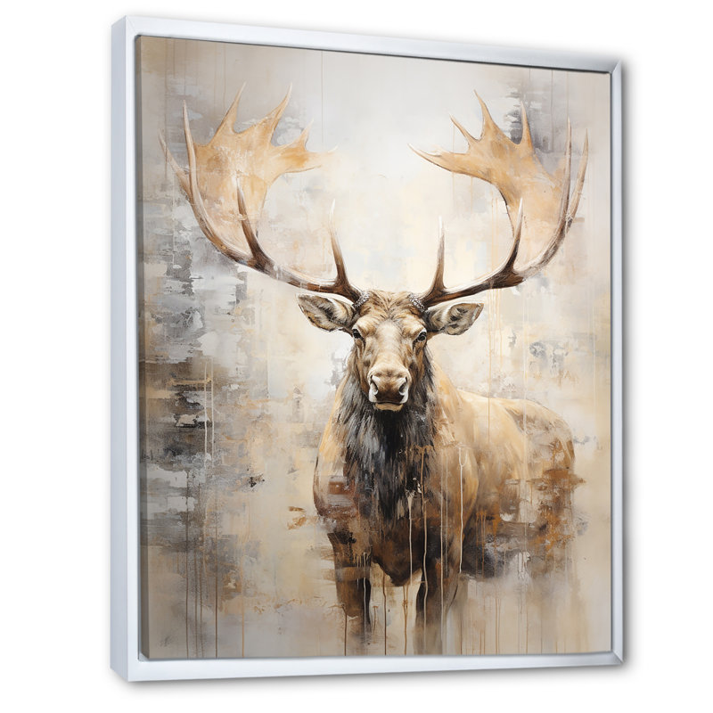 Portrait d'orignal majestueux beige, Cadre flottant blanc, H 40 po x l 30 po x P 1,5 po