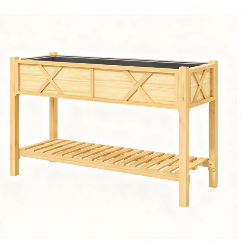 Elevated Dual-Tier Garden Bed Elevated Wood Planter Box with Storage and Efficient Drainage, Perfect for Easy and Organized Gardening.