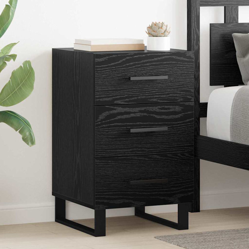 40cm W Manufactured Wood Bedside Table, Black Oak