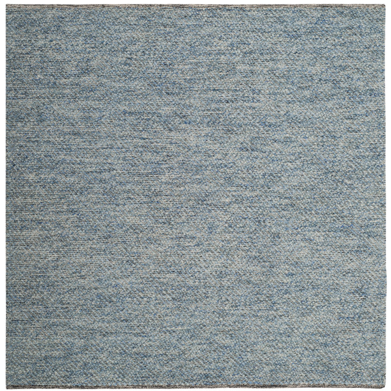 Tapis géométrique bleu en laine et coton tissé à la main Tulane, Carré 6 pi