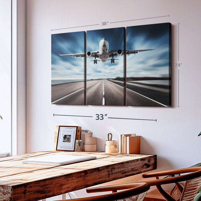 "Avion de piste" sur toile, H 24 po x l 38 po x P 1,25 po