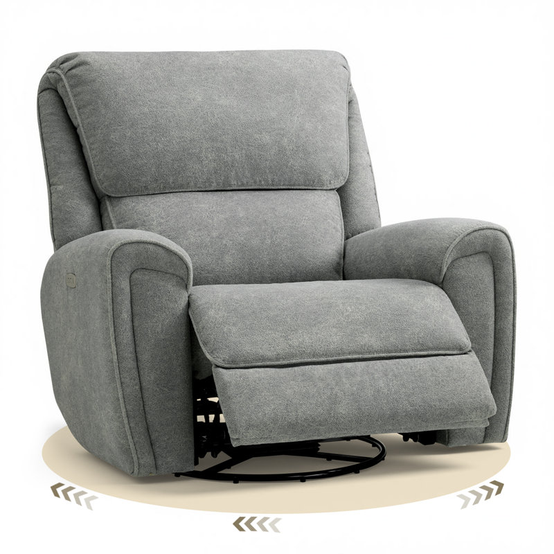 26.4" Seat Width Oversized Swivel Rocker Power Recliner Chair, Fabric, Light Gray