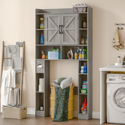 Farmhouse Storage Cabinet Over Toilet With Barn Doors,Over The Toilet Storage Cabinet, Home Space-Saving Toilet Rack, For Bathroom, Restroom, Laundry