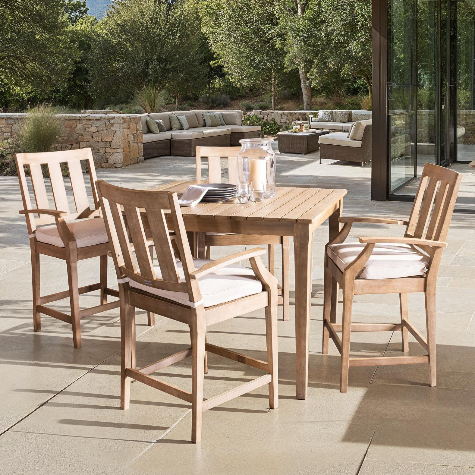 Samya 44" Eucalyptus Patio Dining Set, White