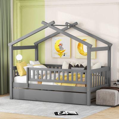 Zhayne Wooden House Bed with Trundle