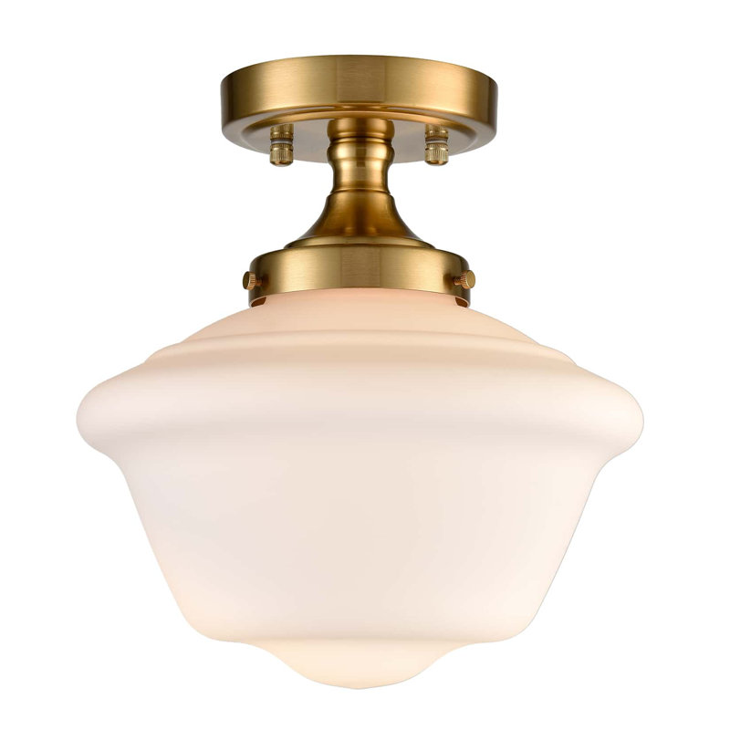 Rhodes Brass Schoolhouse Ceiling Light Fixture With Milk Glass Shade 1-Light, Brass