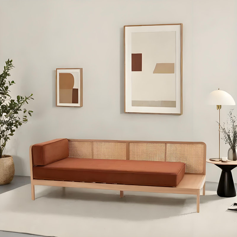Méridienne simple en rotin de bois massif tissé, Orange-rouge, Orienté à gauche (vu de face)