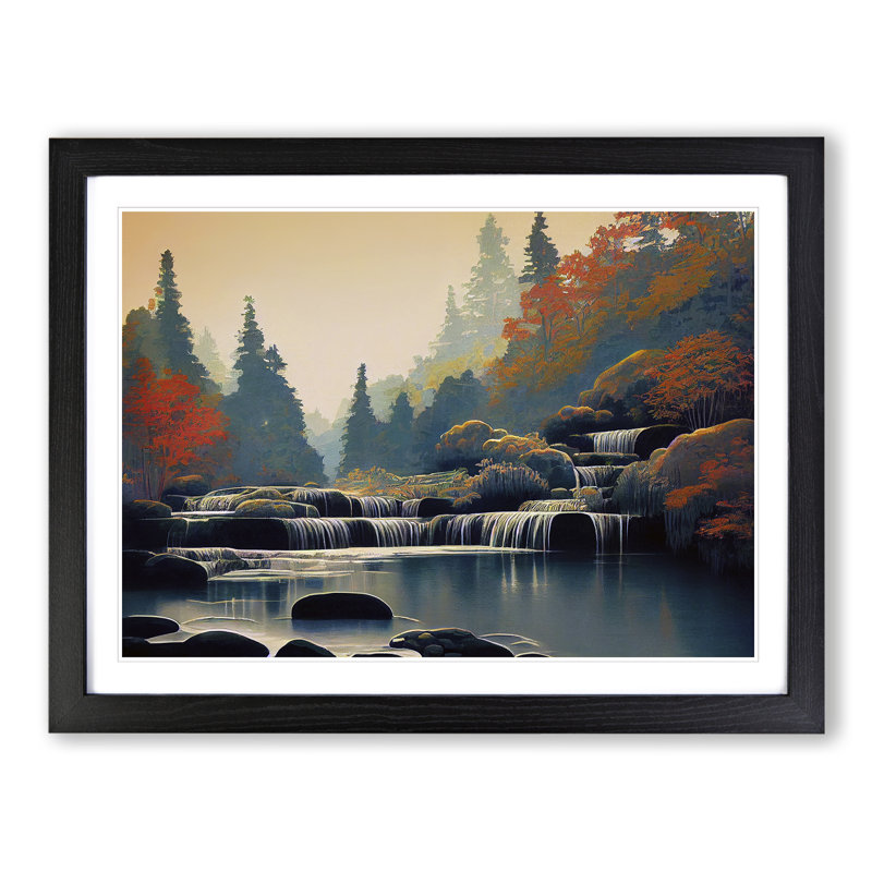 XH1022-6892X Phenomenal Forest Stream - Single Picture Frame Print, Black Framed, 46cm H x 64cm W x 2cm D