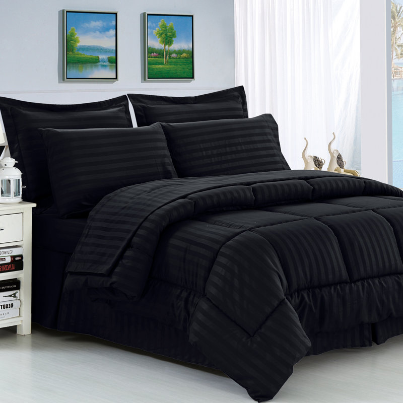 Ensemble d'édredon réversible en microfibre 8 pièces , Noir, Édredon double / grand + 7 pièces supplémentair