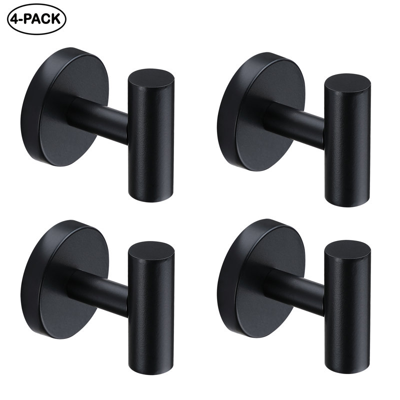 4 Pack 2.25"H Modern Stainless Steel Bathroom Wall Mounted Towel Hook, Matte Black