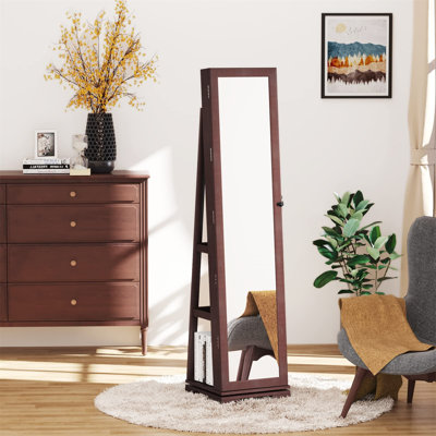 Classic Walnut Jewelry Armoire With Rotating Base And Built-In Mirror -  NIERBO, T8133415