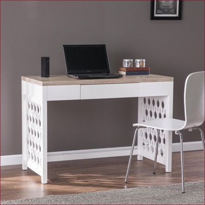 Bureaux d'écriture | Bureau Wayliff à deux tons avec pieds en treillis et tiroir central | Naturel, panneau de fibres à densité moyenne