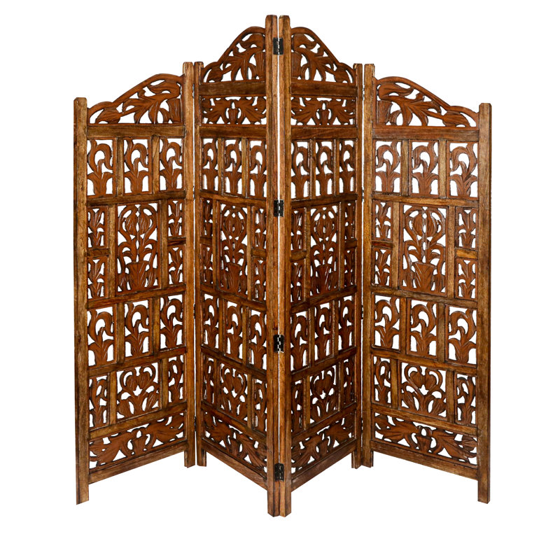 Bchester 200cm W x 180cm H 4 - Panel Folding Room Divider, Light Brown