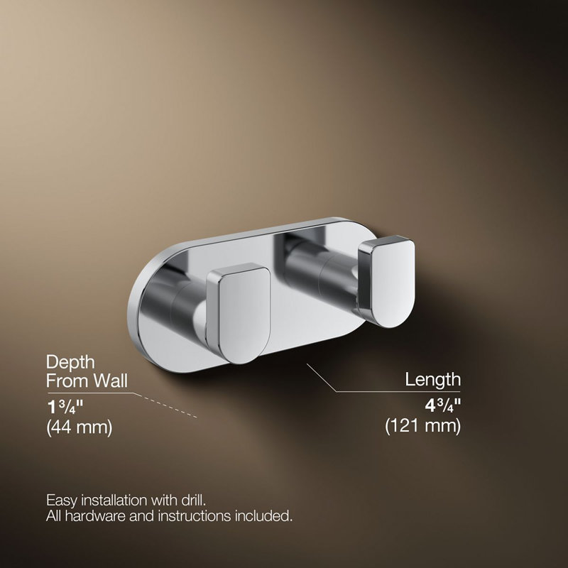 Composed® Wall Mounted Double Robe Hook, Polished Chrome