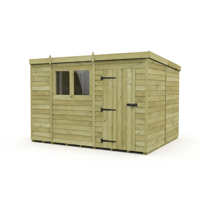 Total Sheds 11ft x 8ft Pent Garden Shed - Single Door - With Windows - Pressure Treated Timber - UK Manufactured