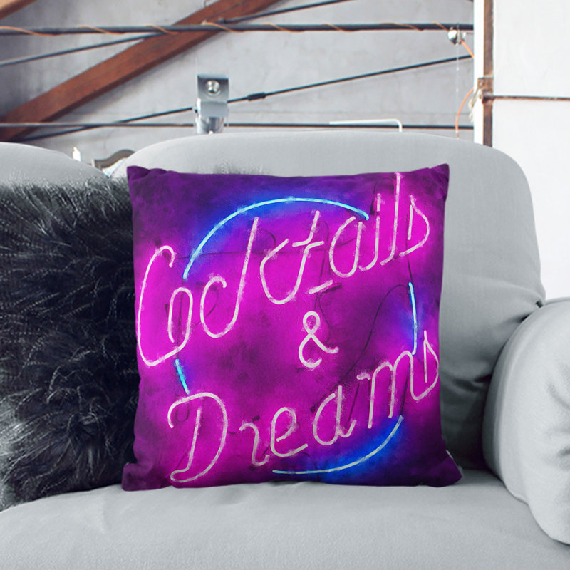 Cocktails and Dreams Sign Scatter Cushion, 55cm H x 55cm W x 20cm D