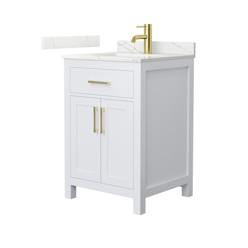 Beckett 24" Freestanding Single Bathroom Vanity with Quartz Top, Brushed Gold, White, Giotto Quartz