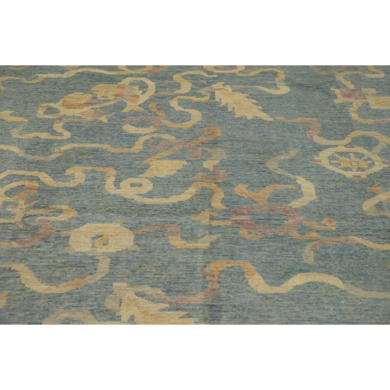 Tapis bleu à motif végétal Ziegler 8x8