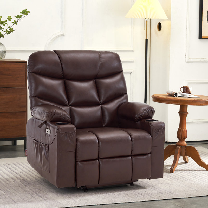 Latise Wide Power Recliner Lift Chair with Extended Footrest, Faux Leather, Dark Brown 100% Polyester