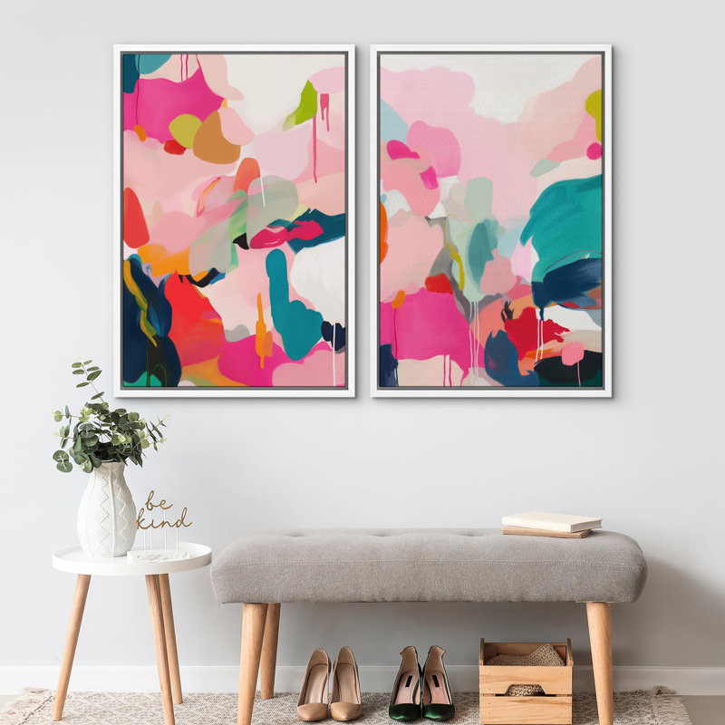«Grunge Tan White», 2 pièces sur toile, H 24 po x l 36 po, Cadre blanc