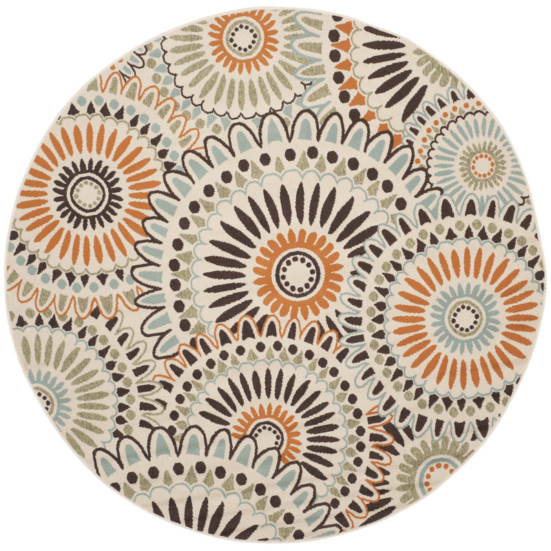 Tapis d'intérieur / extérieur floral Jaskarn Performance, Rond 6 pi 7 po