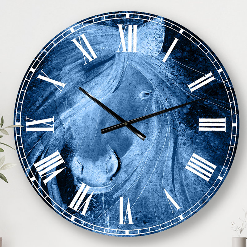 Farmhouse Horse VI - Horloge murale Farmhouse, Médium, Bleu
