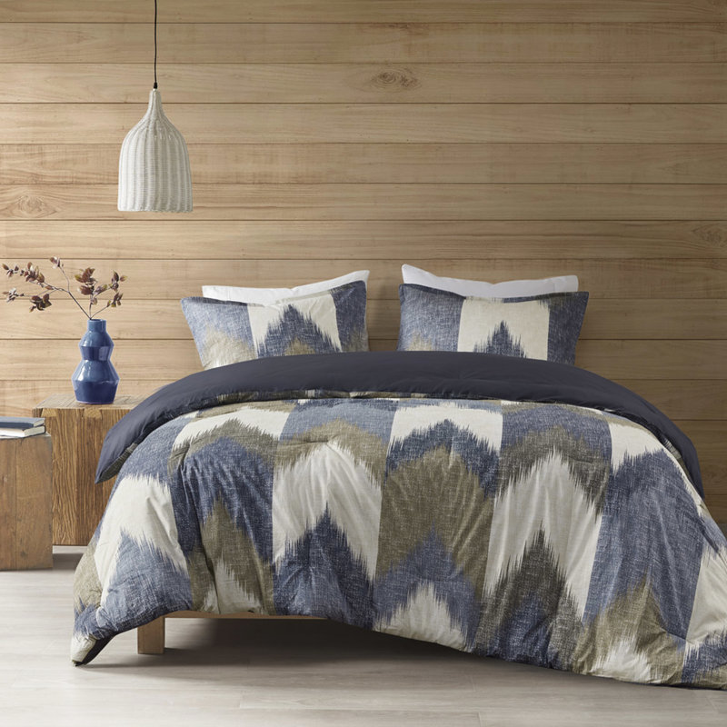 Couette Mini King - Bleu marine, imprimé coton 200 fils, 2 taies d'oreiller assorties, taies d'oreiller carrées vendues séparément, King/Linge de lit