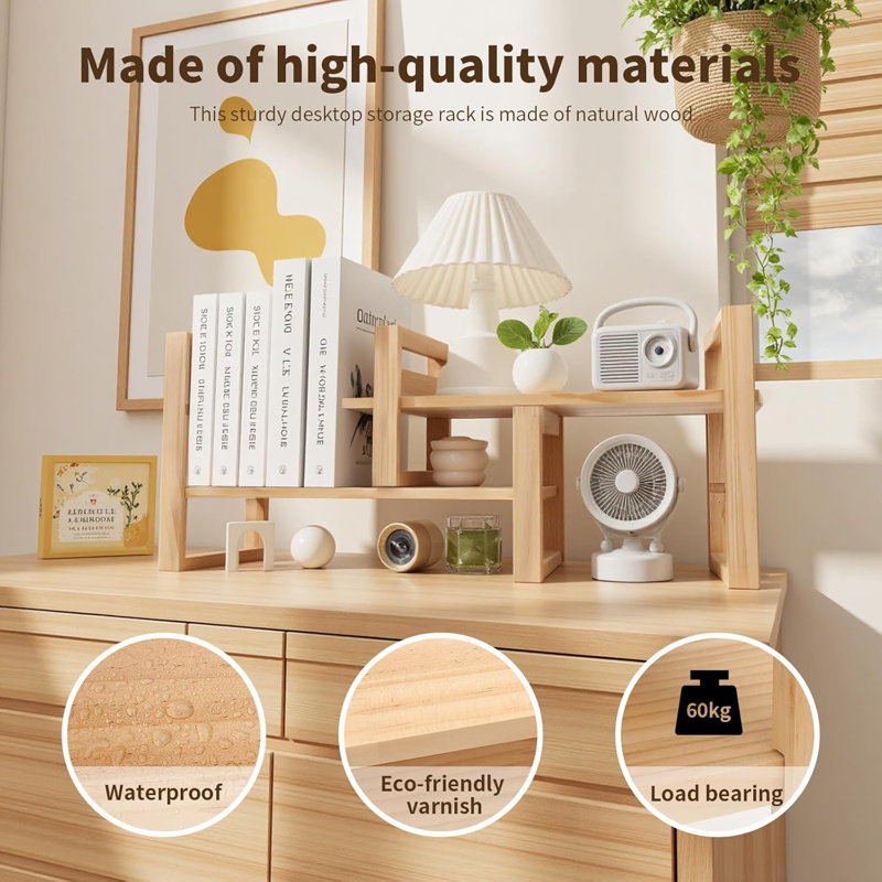 Adjustable Desktop Bookshelf, Natural