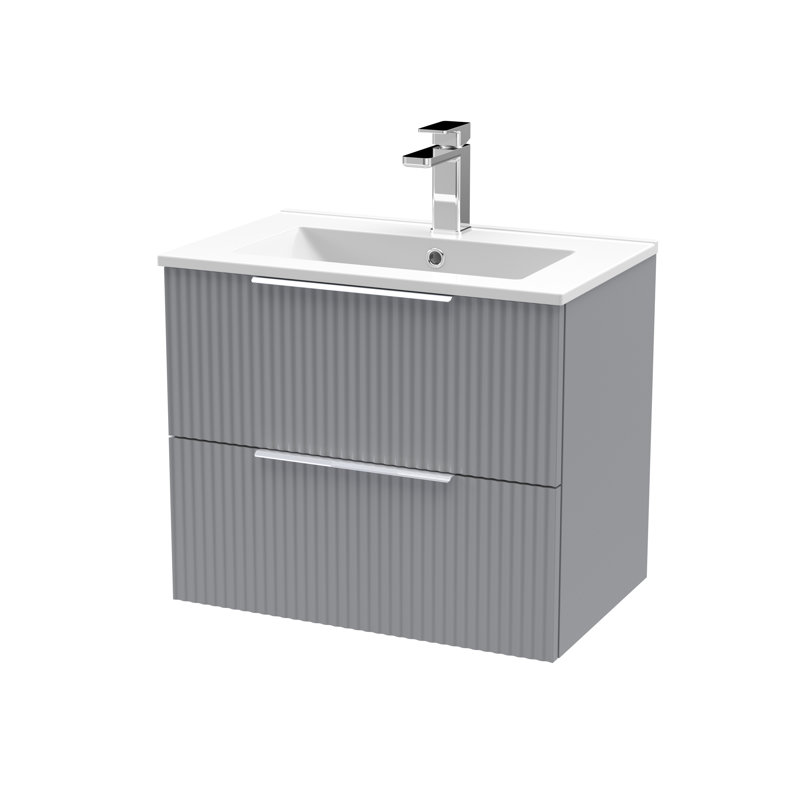 Fluted 600mm Single Bathroom Vanity with Drop In Vitreous China Basin, Satin Grey