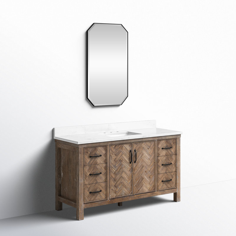 Ensemble de meuble-lavabo simple avec plateau en marbre de culture et miroir Javier, Gris antique