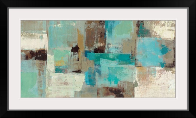 « turquoise et aqua reflections », reproduction d’art, Cadre noir, H 26 po x l 44 po x p 1 po