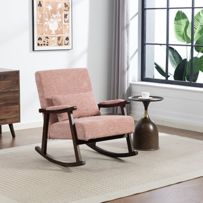Mid-Century Modern Rocking Chair, Upholstered Accent Chair with Solid Wood Frame and Lumbar Cushion