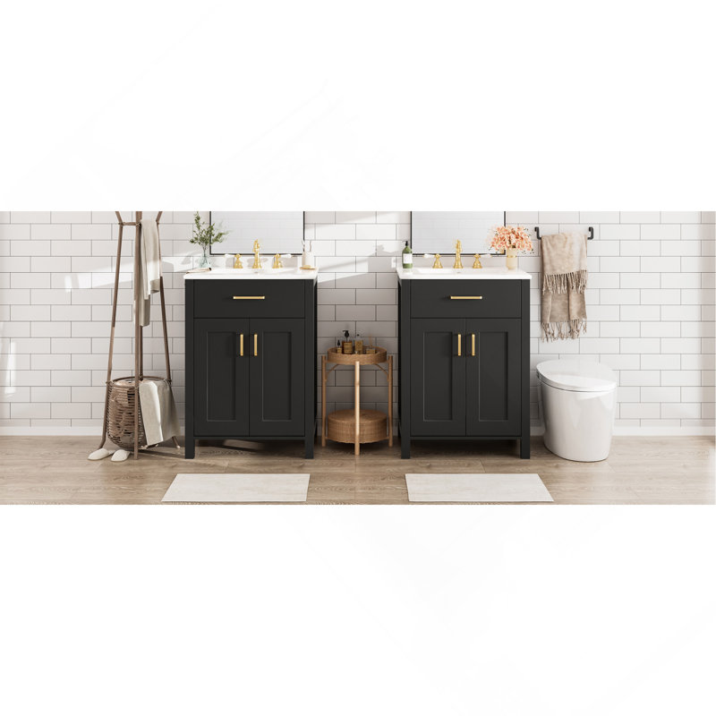 Meuble-lavabo moderne de 48 pouces avec lavabo en céramique, portes à fermeture en douceur, tiroir rabattable, tablettes de porte à double couche, solution de rangement élégante