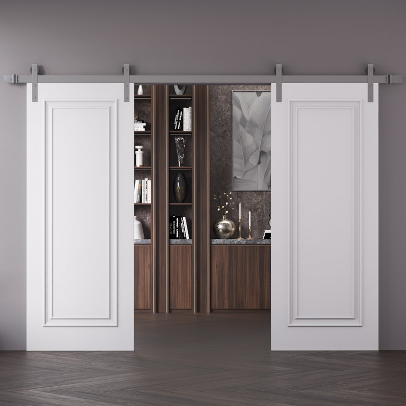 Double porte de grange | Émail blanc IMPÉRIAL 1811 | Ensemble de rail 13 pi | Portes intérieures solides, 56 po x 96 po