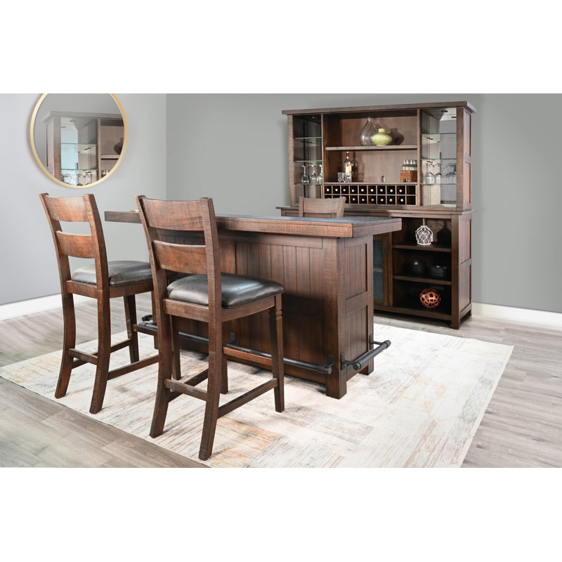 Karg 82.5'' Solid Wood Bar Cabinet, Dark Brown