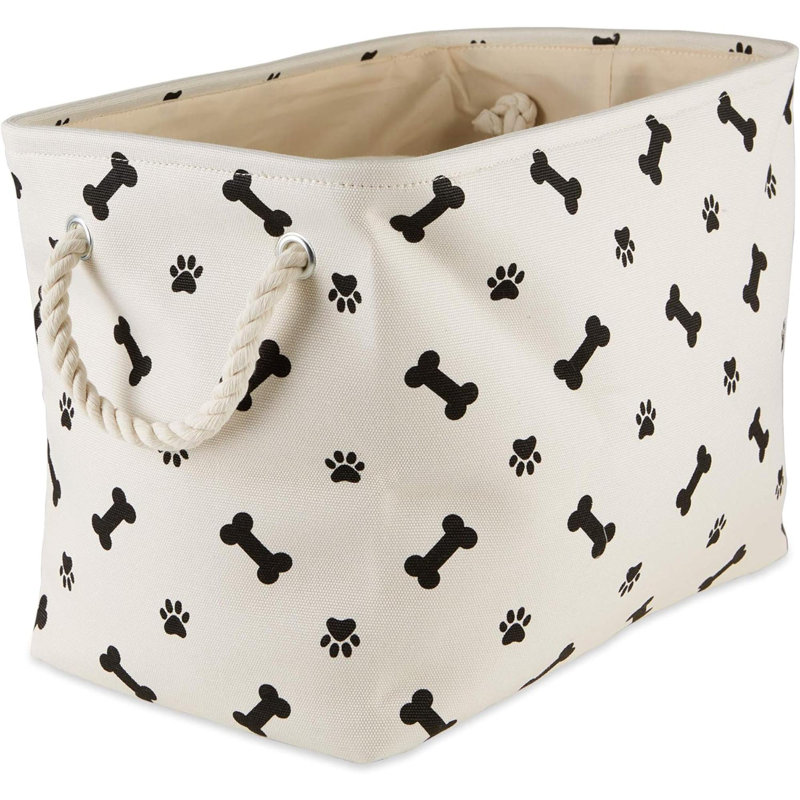 Pet Storage Collection Paw And Bone Prin, Small Rectangle, 8" H x 9" W x 14" D, Black