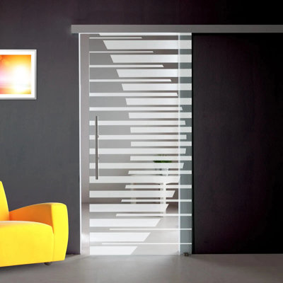 Porte coulissante de grange en verre sans cadre 35 po x 80 po avec design dépoli et poignée en T