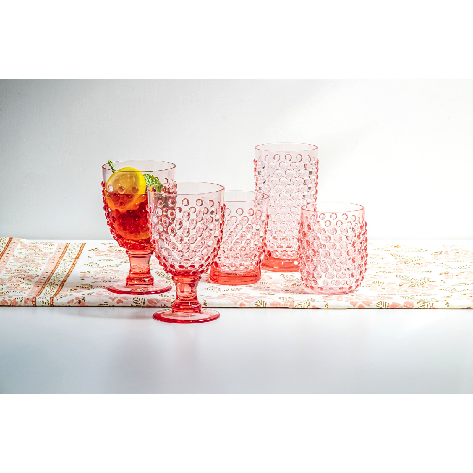 Hobnail Acrylic Drinking Glasses, 14 oz, Pink